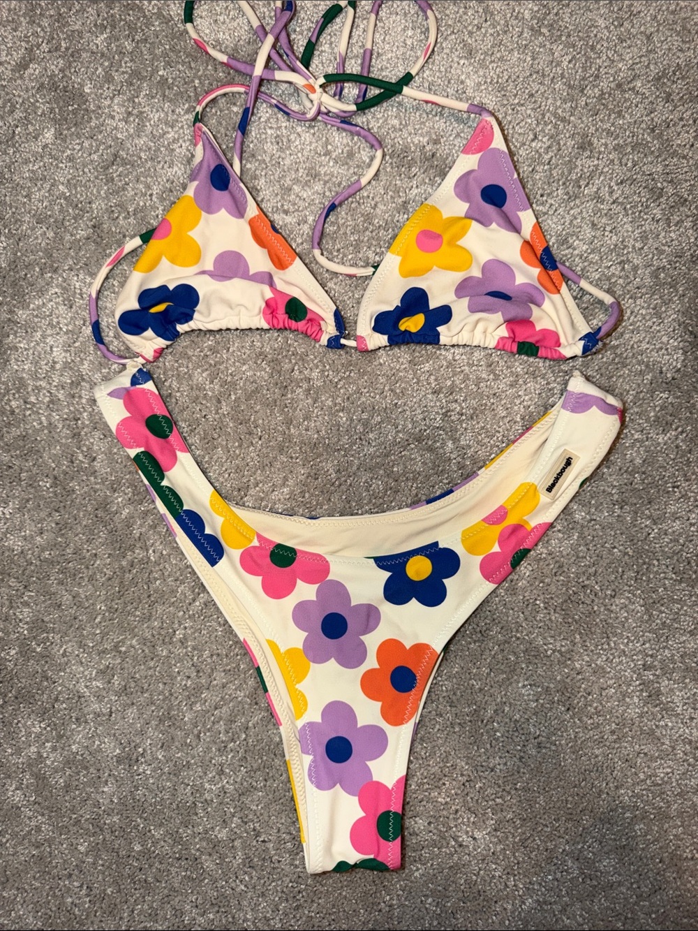 Blackbough White Floral Print Triangle Bikini with Multicolor Flowers